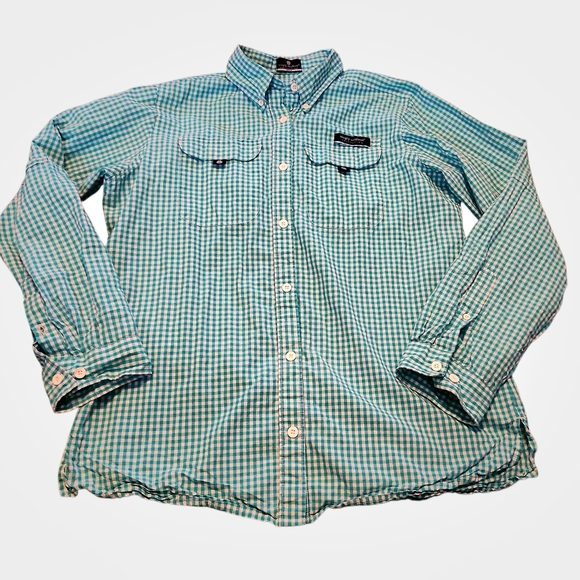 Simply Southern‎ Women's Gingham Teal & White Button Down Size Large - Picture 1 of 6